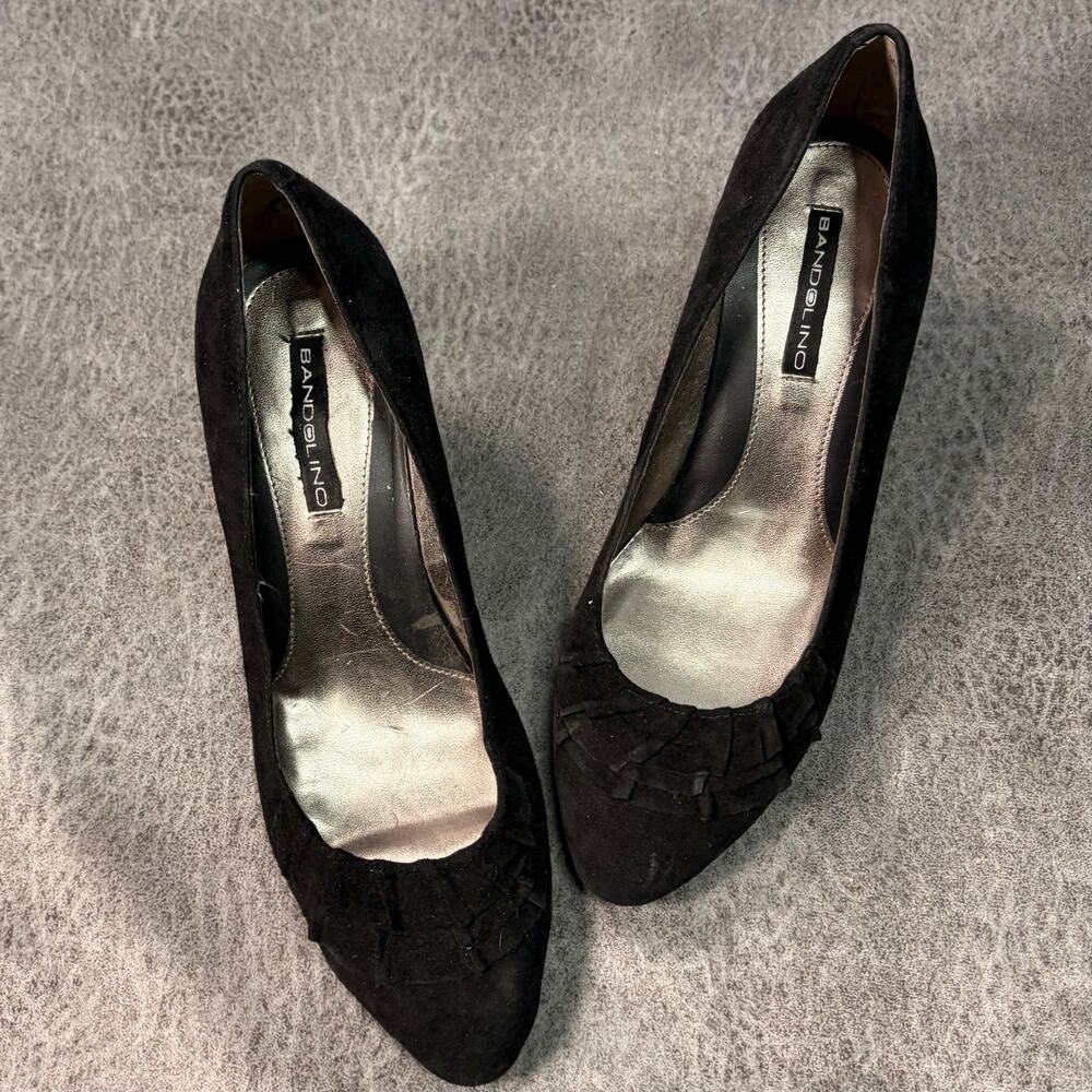 Bandolino Suede Ruffle Black Heels
